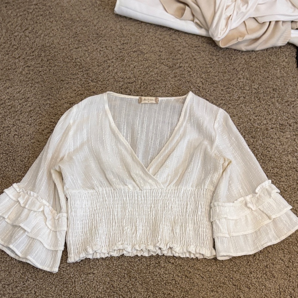 Altar'd State White Textured Ruffle Blouse